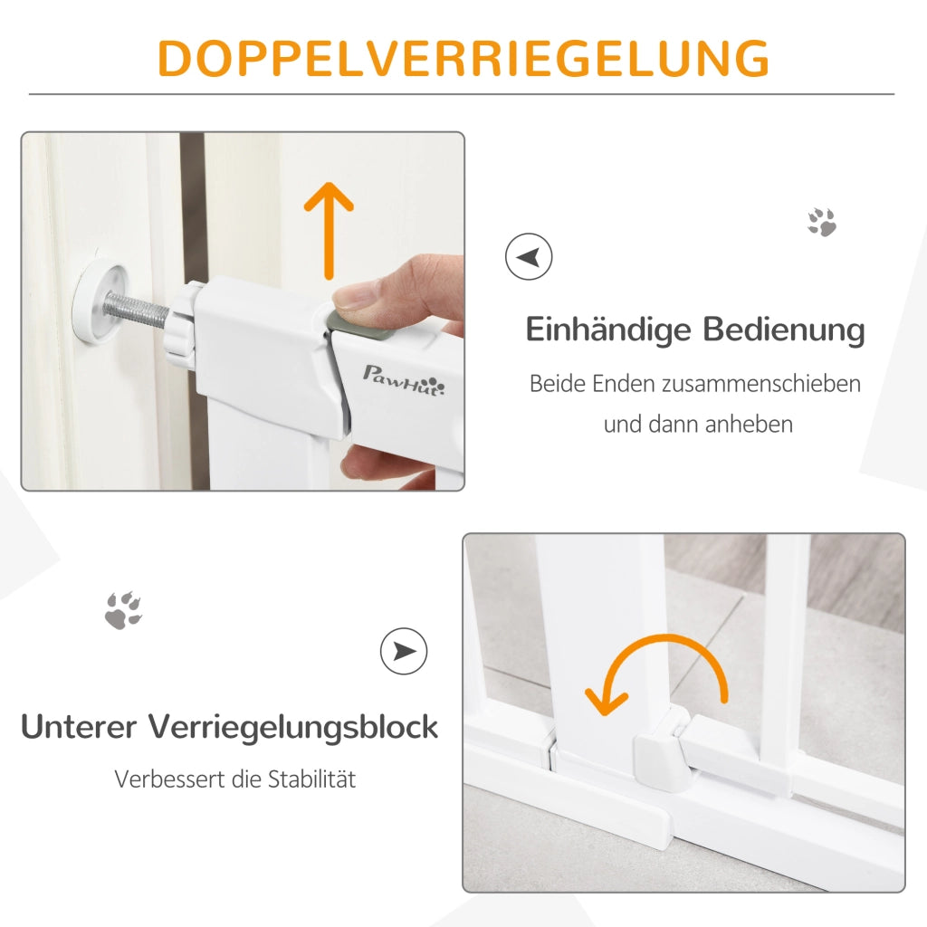 Barriera estensibile a forbice con doppio sistema di bloccaggio e porta pedonale in ABS bianco 131 × 76 cm