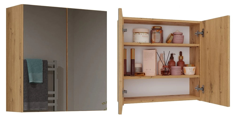 Mobile bagno sospeso con specchio sopra lavabo POLA 2dl 2 ante rovere artisan