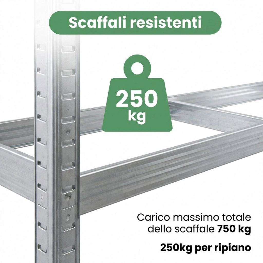 Scaffale portagomme da garage in metallo 3 ripiani Zincato argentato 120x40x180 cm