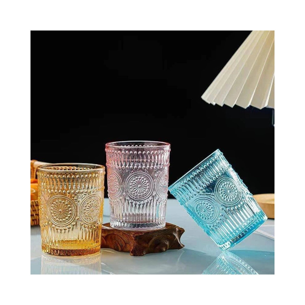 Trade Shop - Set 6 Bicchieri Colorati Da 300ml In Vetro Per Acqua E Vino Bicchiere Colorato -