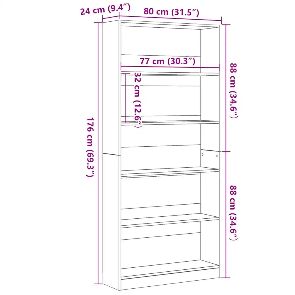 Libreria Rovere Nero 80x24x176 cm in Legno Multistrato