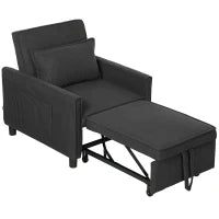 Poltrona Letto Reclinabile con Tasche Laterali, in Tessuto Effetto Velluto, 74x84x81 cm, Grigio Scuro