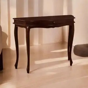 Consolle in legno arte povera noce scuro 1 cassetto intagliato