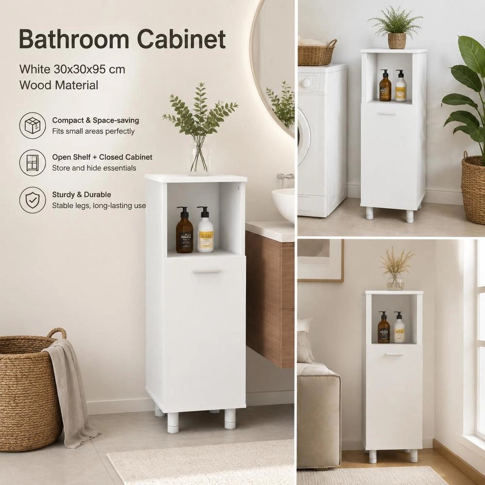 Bathroom Cabinet, White, 30x30x95 Cm, Wood-based Material