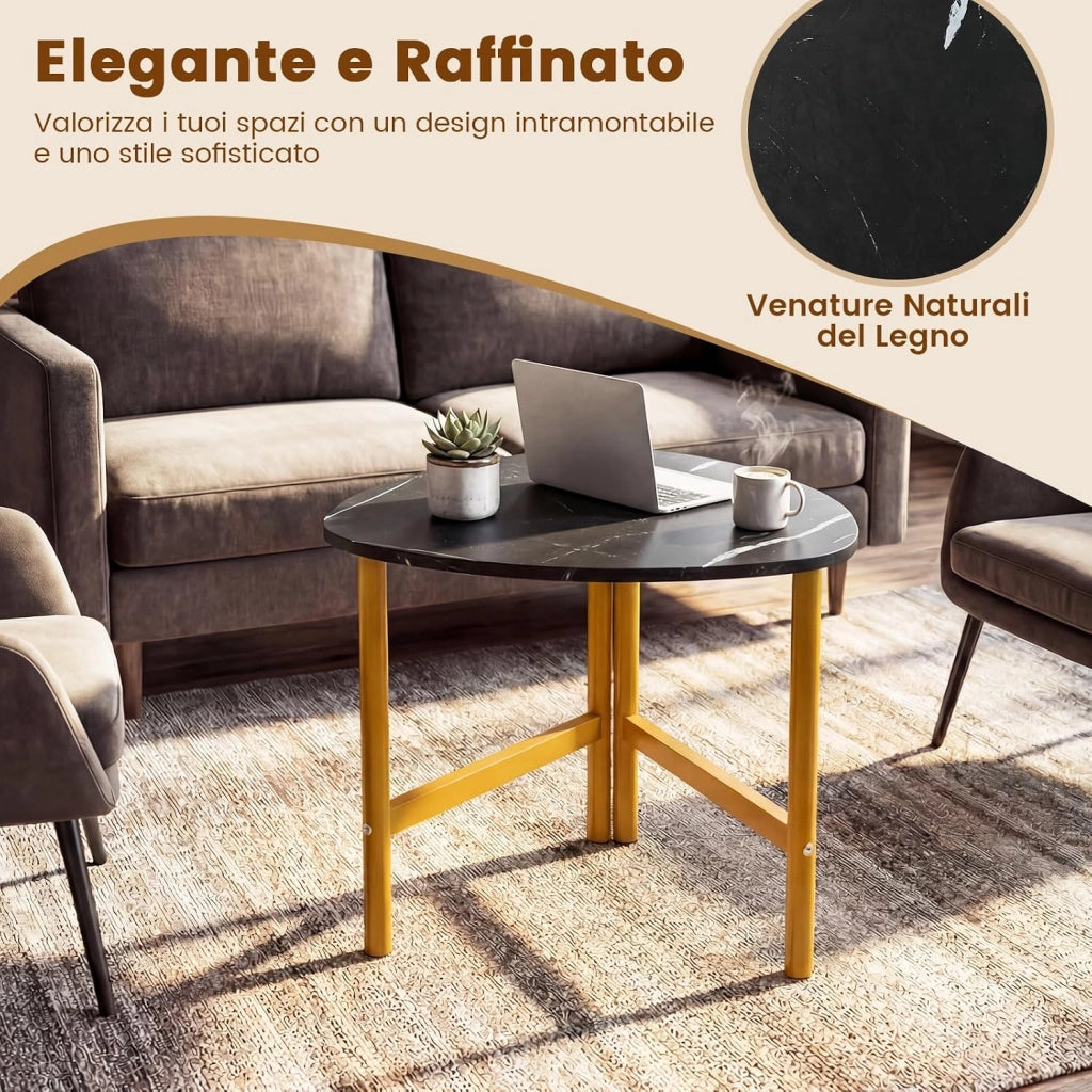 Tavolino da Salotto con Ampio Piano, Struttura Triangolare in Metallo e Piedini Regolabili, Tavolino da Caffè in Legno per Soggiorno, Camera da Letto e Studio, 60 X 59 X 50 CM (Nero)