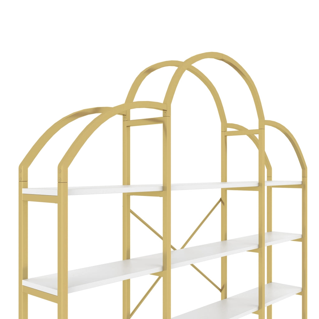 Scaffale a 5 ripiani in MDF e metallo bianco e oro, 170 x 26 x 190 cm