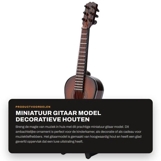 Chitarra in legno - Miniatura - Con custodia in legno - Con decorazione ornamentale - Materiale di alta qualità - 14 cm - Con scatola di conservazione standard