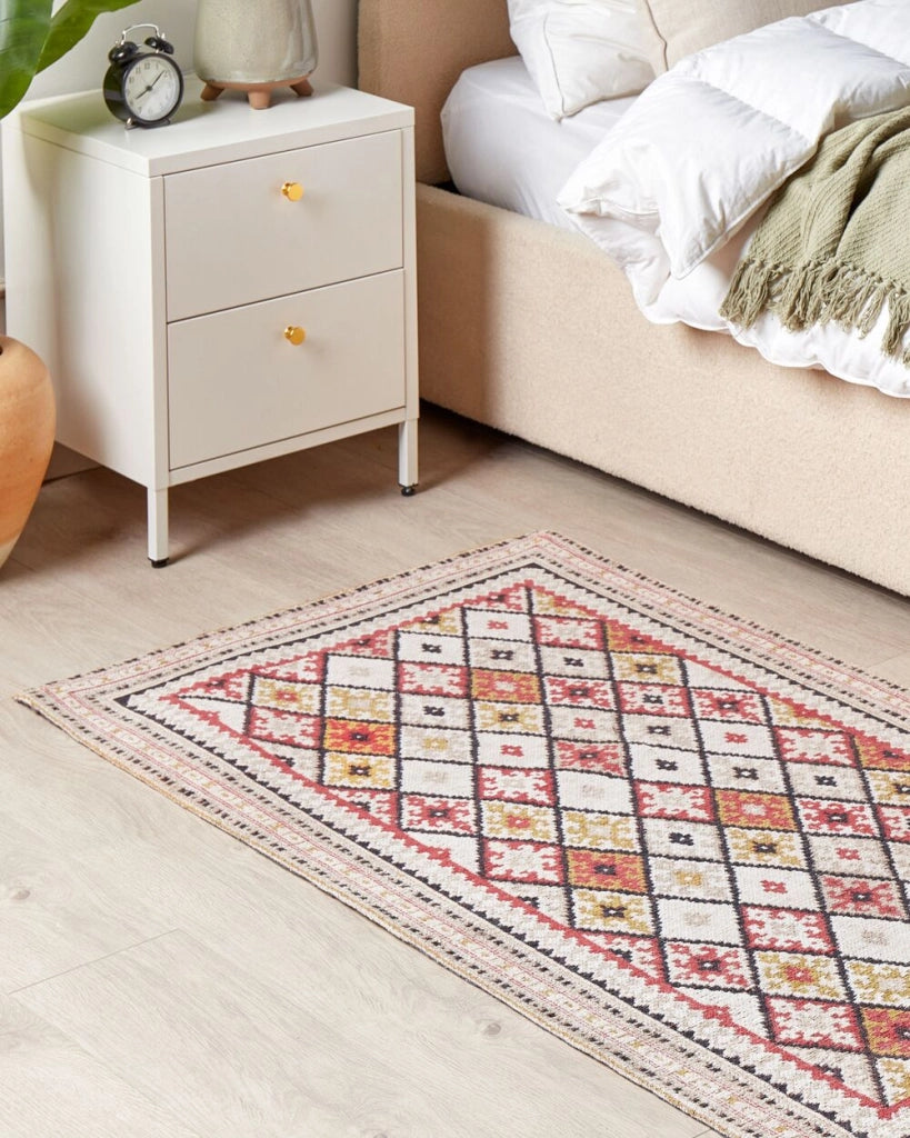 Tappeto in cotone con motivo geometrico 80 x 150 cm multicolore stile moderno camera da letto soggiorno