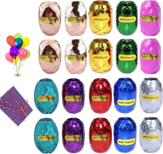 Set di Nastro di Ricamo Colorato da 20 Rotoli - 10m per Rotolo, Nastro di Regalo per Decorazione di Festa con Palloncini