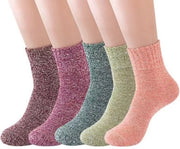5 paia calze in lana per donne - Calze in lana super soffici e spessi a maglia - Calze in lana comode e calde fino alla caviglia - Calze in lana soffici e calde resistenti al freddo per l'inverno - Calze in lana respiranti per attività sportive