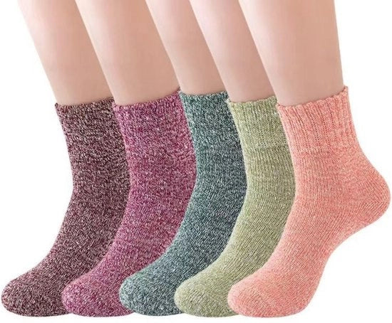 5 paia calze in lana per donne - Calze in lana super soffici e spessi a maglia - Calze in lana comode e calde fino alla caviglia - Calze in lana soffici e calde resistenti al freddo per l'inverno - Calze in lana respiranti per attività sportive
