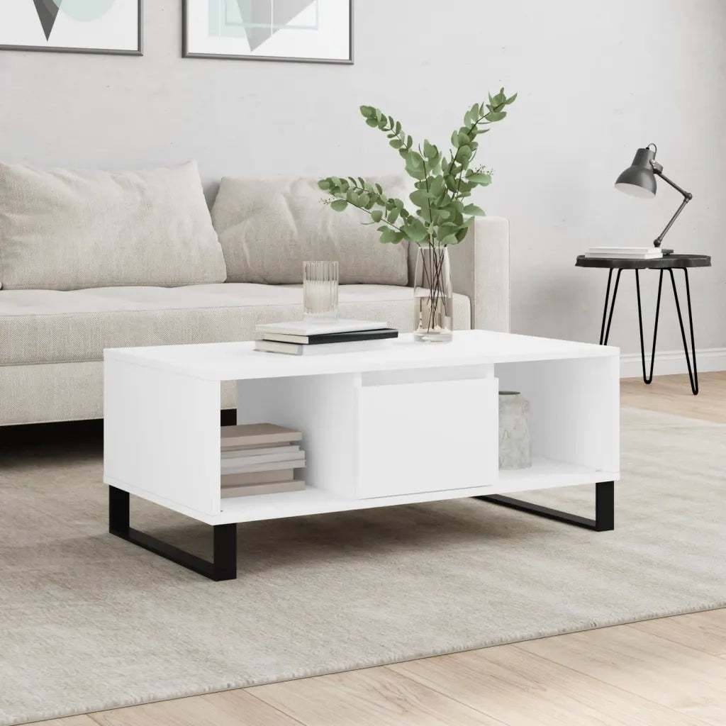 Tavolino da salotto | Tavolino da caff¨¨ | Tavolino da Soggiorno Bianco 90x50x36,5 cm in Legno Multistrato
