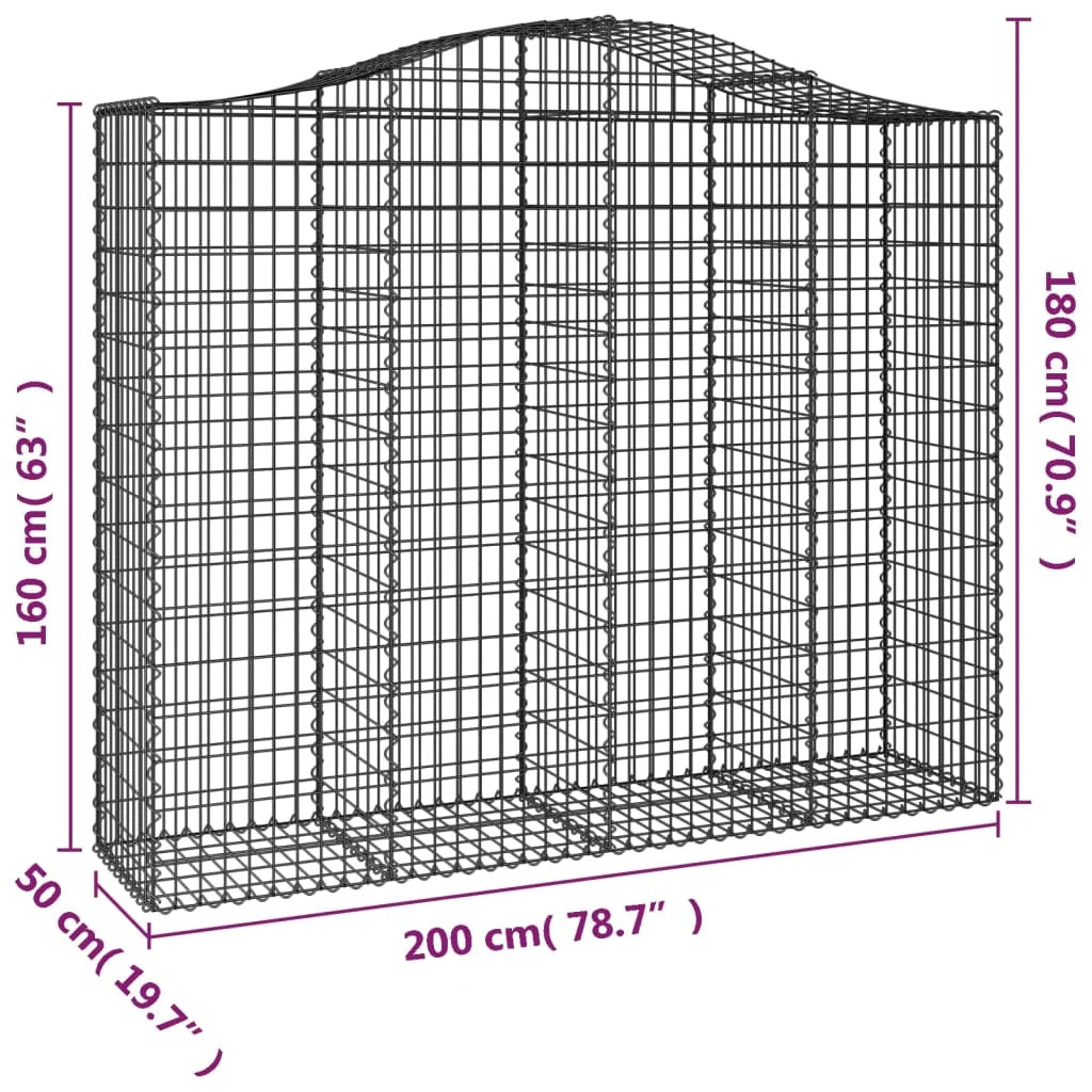 Cesto gabbione recinzione a gabbia muro di contenimento ad arco 200 x 50 x 160/180 cm ferro zincato argento 02_0040028