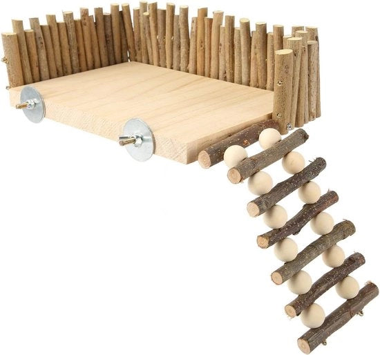 Piattaforma di arrampicata in legno per hamster - Giochi da mordere e parco giochi con recinzione per piccoli animali domestici
