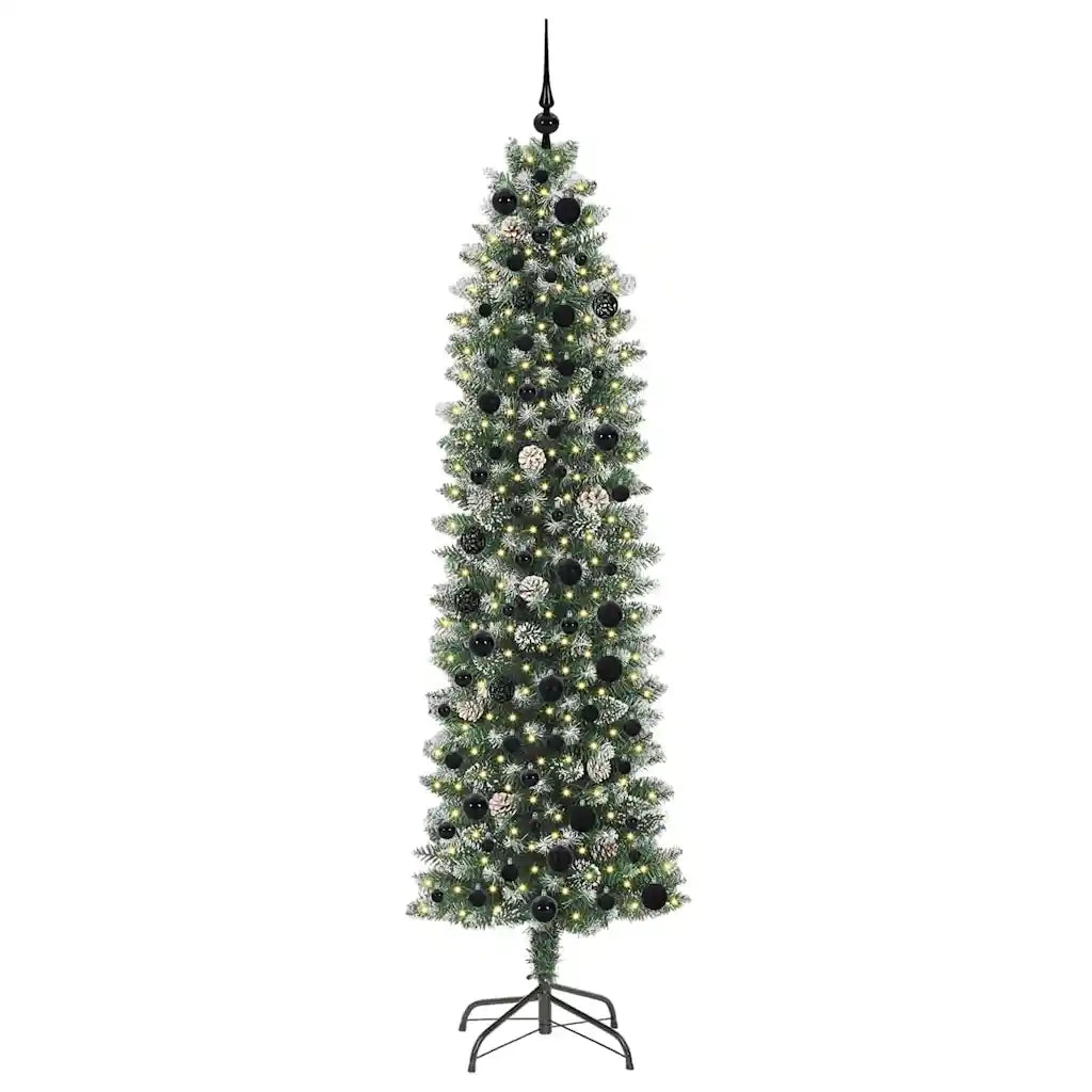 Albero di Natale Artificiale-Albero Natalizio Sottile Verde e Bianco 210 cm 304433