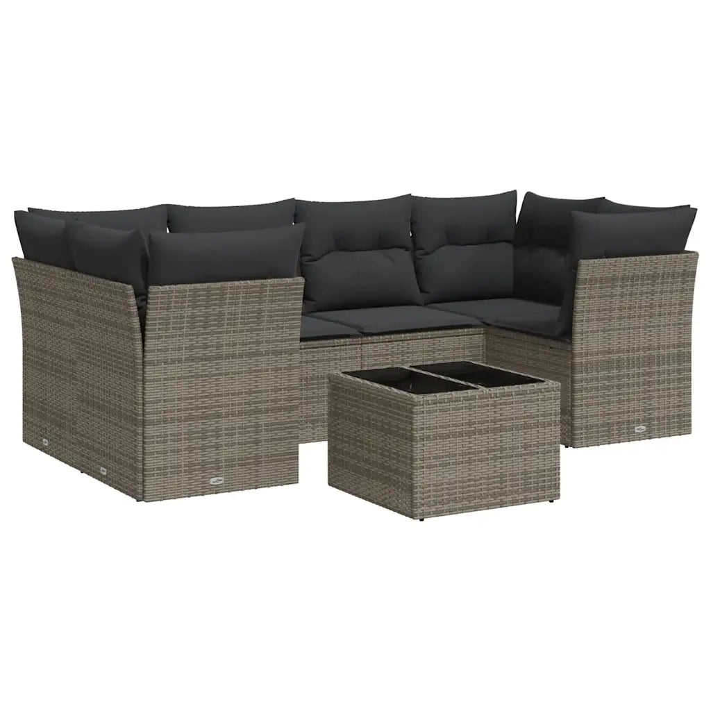 Set Divani da Giardino 7 pz con Cuscini Grigio in Polyrattan 3217270