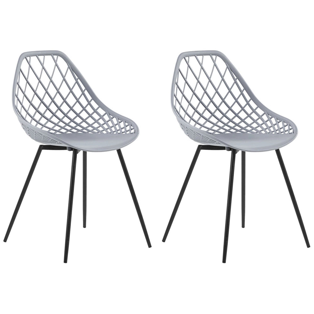 Set di 2 sedie da pranzo grigio sedile sintetico gambe in metallo Nero schienale netto design scandinavo moderno