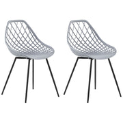 Set di 2 sedie da pranzo grigio sedile sintetico gambe in metallo Nero schienale netto design scandinavo moderno