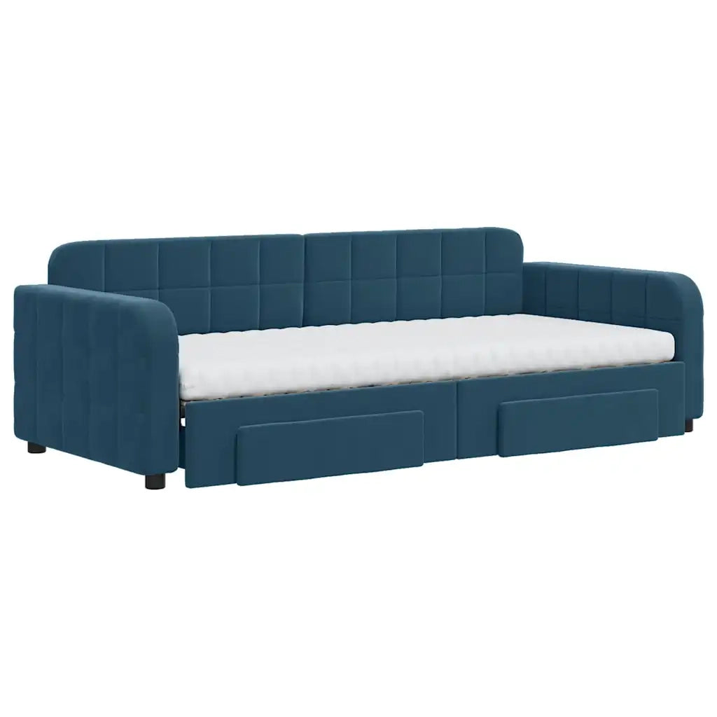 Divano Letto Estraibile con Cassetti Blu 90x200 cm in Velluto 3197000