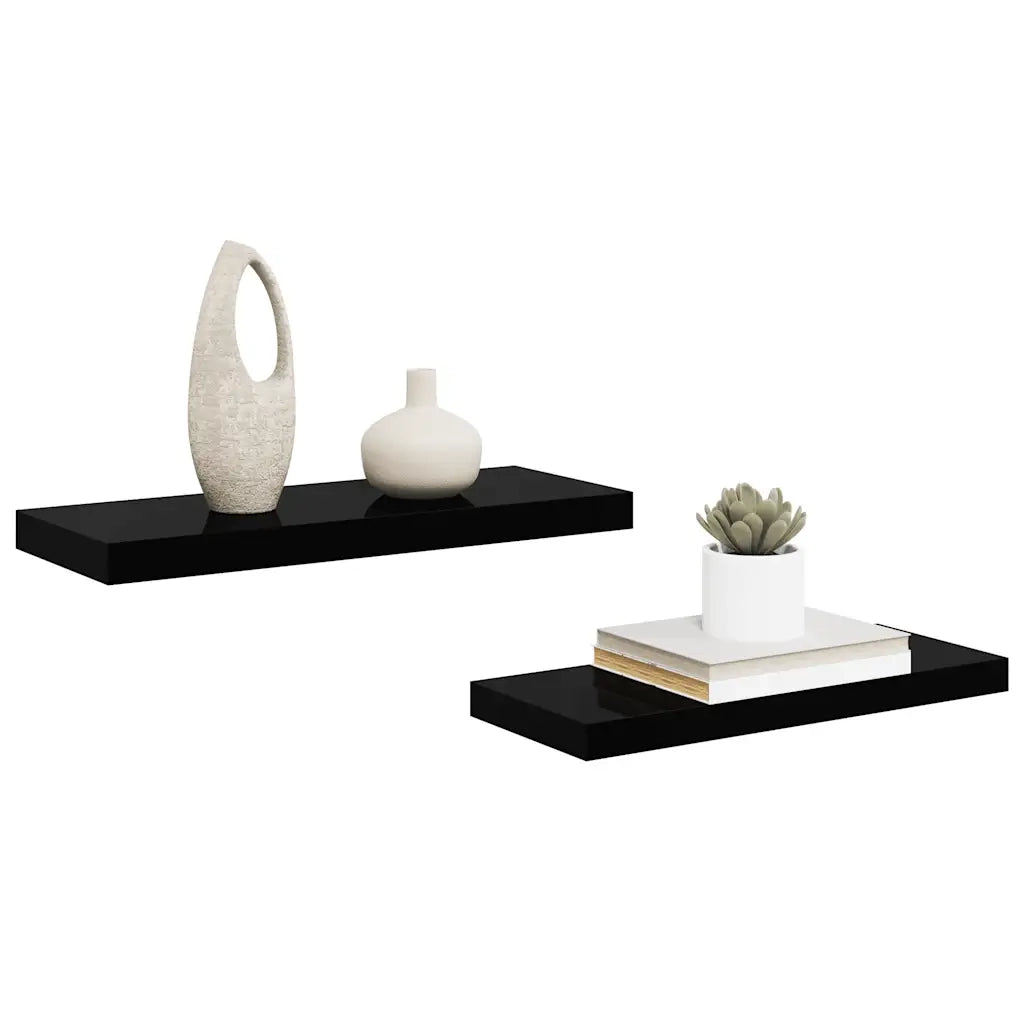 Scaffali a Parete 2 pz Nero Lucido 60x23,5x3,8 cm in MDF 323770