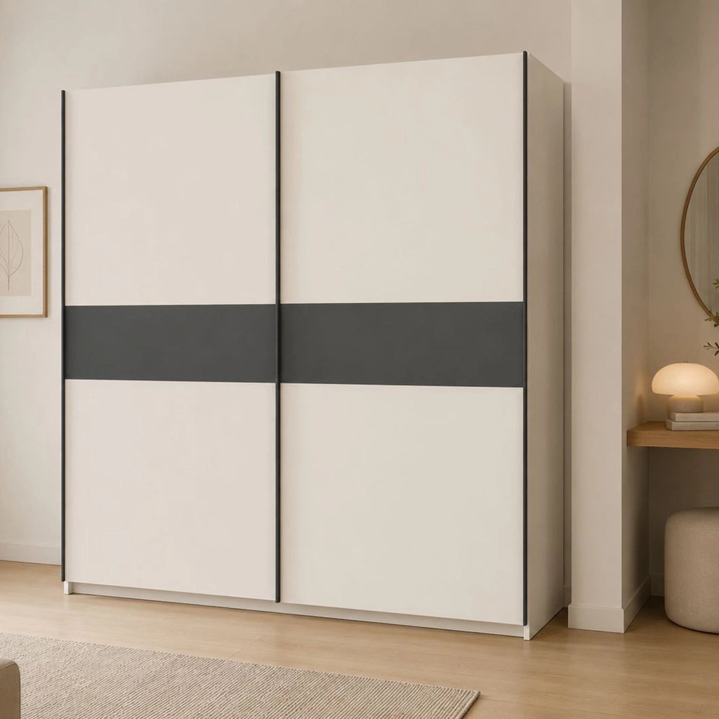 Armadio Camera da Letto Nalika, Guardaroba 2 Ante 2 Ripiani, 200x204h cm Beige Cashmere