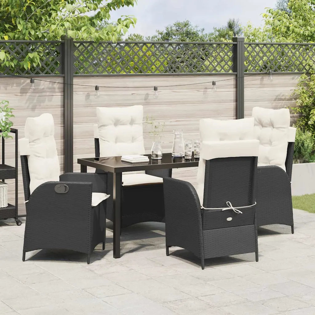 Set da Pranzo per Giardino con cuscino 5 pcs Nero polyrattan 3380479