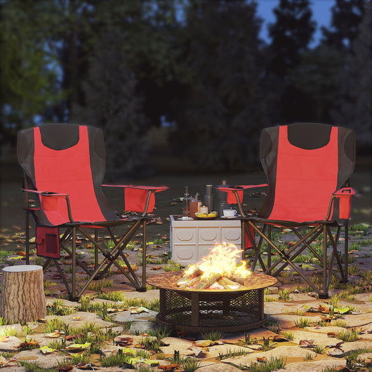 Set 2 Sedie da Campeggio Pieghevoli 94x62x100 cm con Borsa Frigo Integrata Rosso