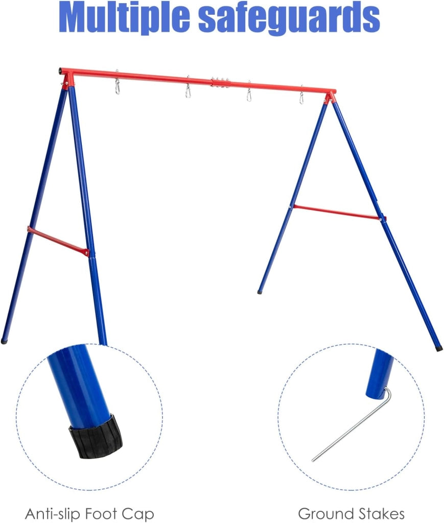 Doppio telaio per altalena in metallo, telaio per altalena a nido e altalena per bambini, struttura per altalena fino a 250 kg, telaio per altalena a nido per giardino e cortile, Rosso+ Blu