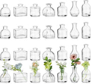 Set di Vasi in Vetro Mini - 28 pezzi - Ideale per la Decorazione di Tavola - Stilizzati per Fiori - Adatto per Matrimoni e Camere da Pranzo