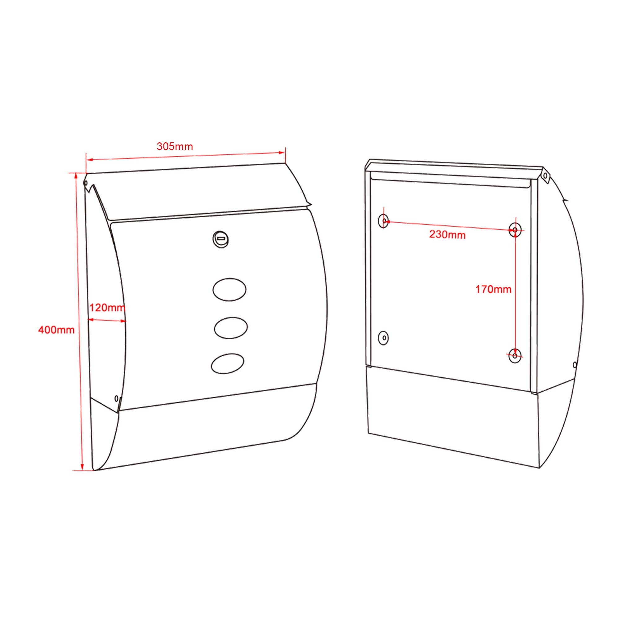 Cassetta postale V18 con vano portagiornale, verniciata a polvere nera