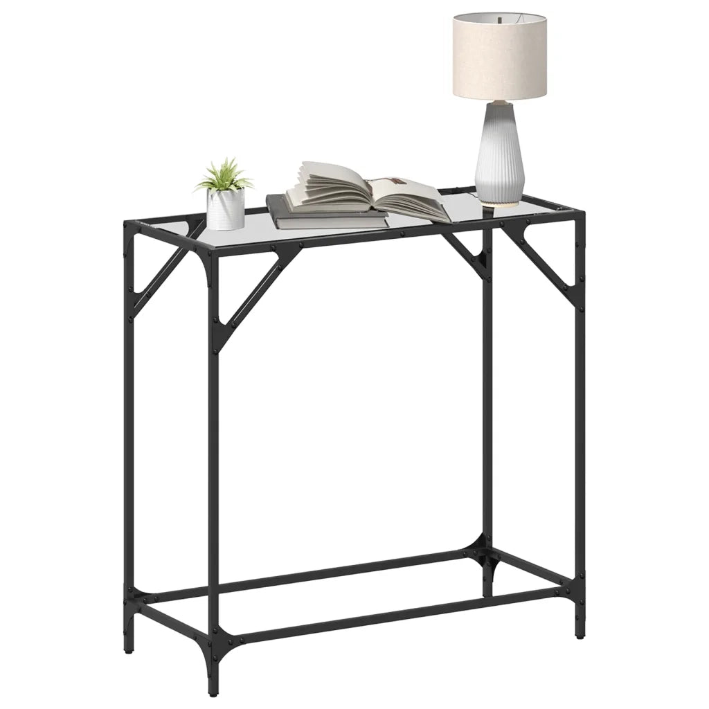 Tavolino Consolle | Tavolo d'Ingresso Piano Vetro Trasparente 80x35x81cm in Acciaio