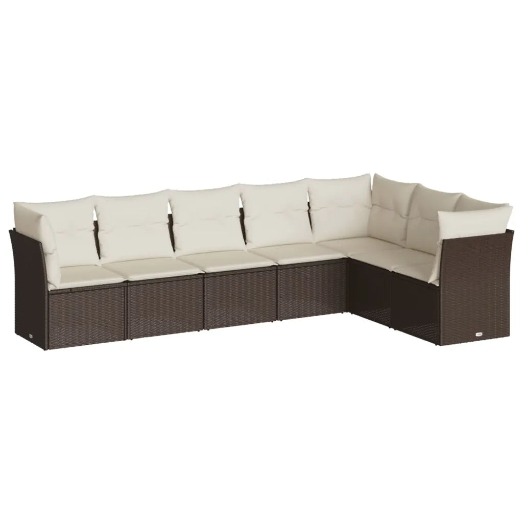 Set Divani da Giardino 7 pz con Cuscini Marrone in Polyrattan 3217743