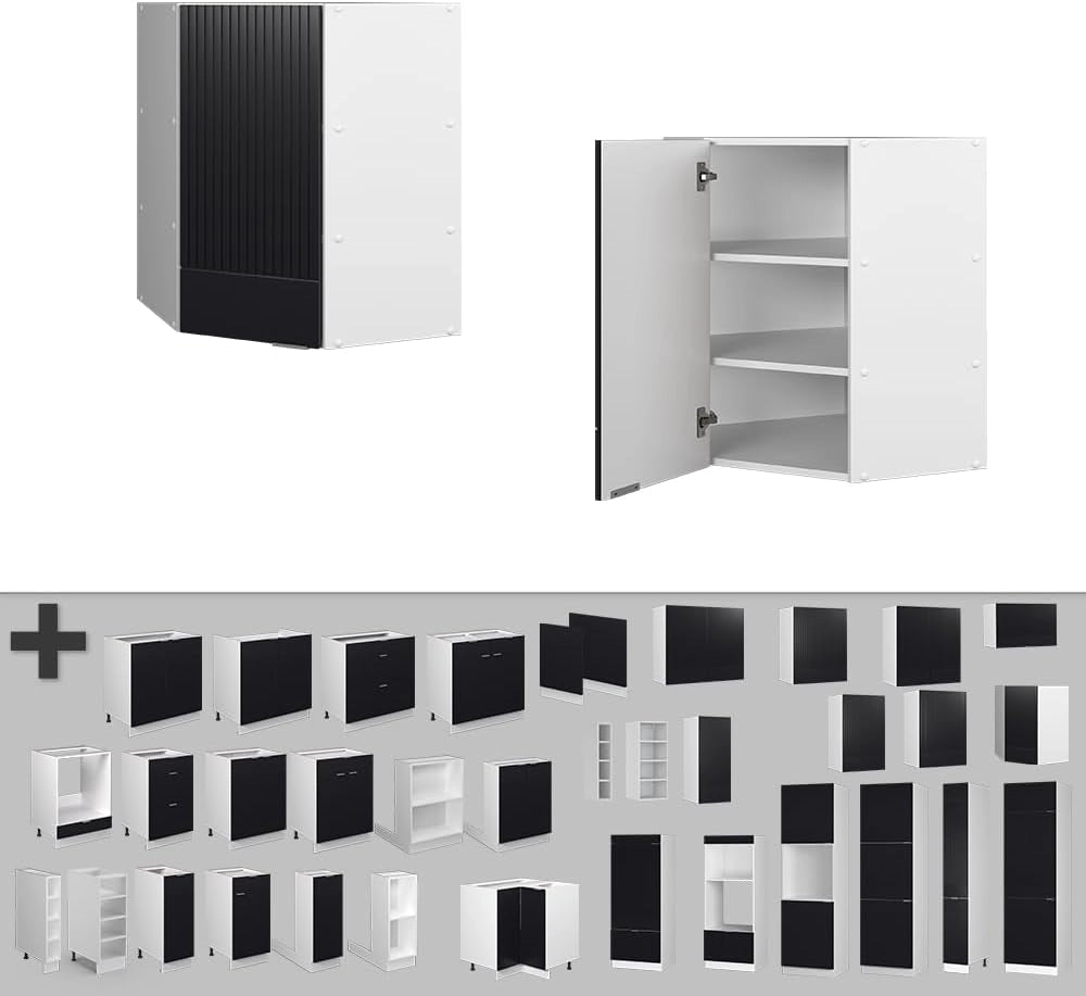 Mobile angolare da cucina Fame-Line, Nero a righe, 57 cm, per la combinazione con altri moduli della serie Fame-Line