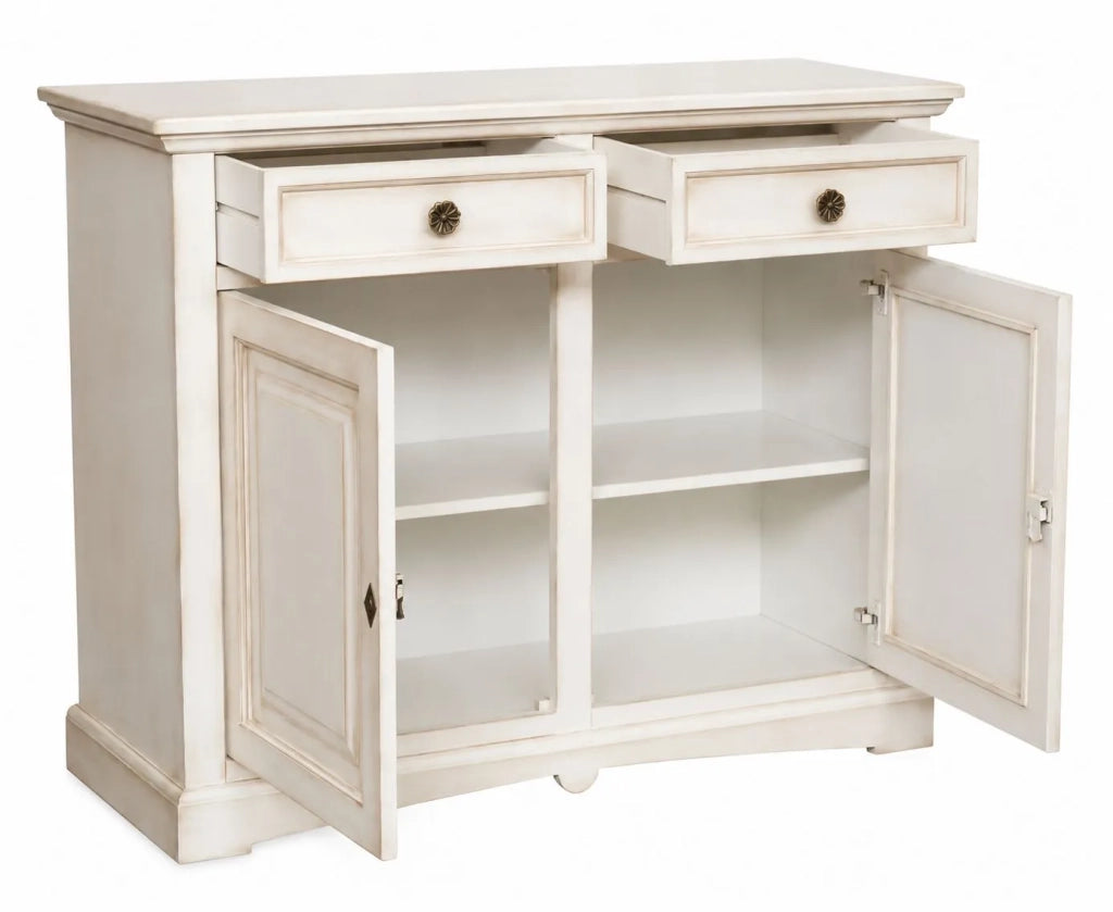 Credenza shabby 2 ante legno bianco anticato 117x46x96 - Mobili 2G