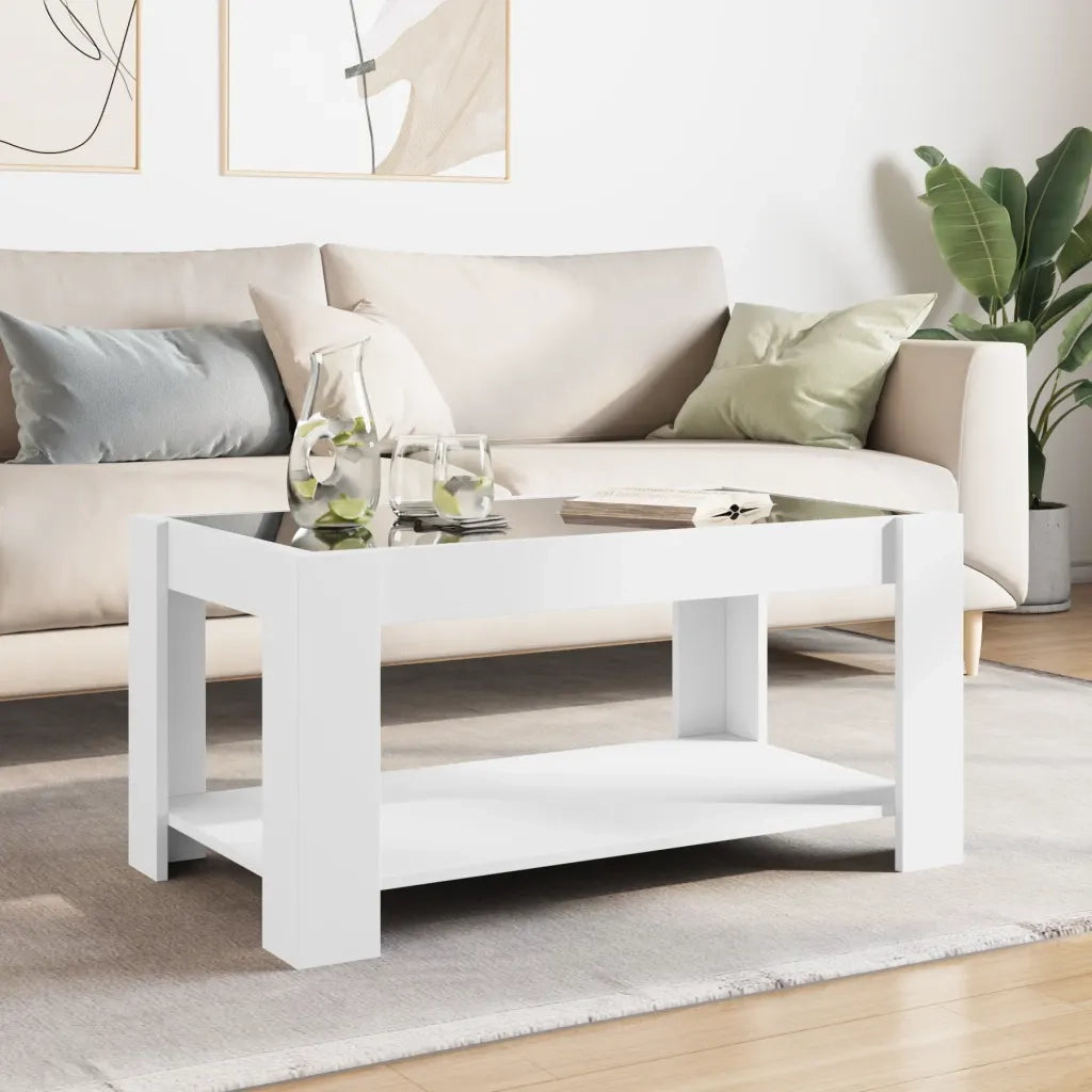 Tavolino Salotto con LED Bianco 93x53x45 cm Legno Multistrato