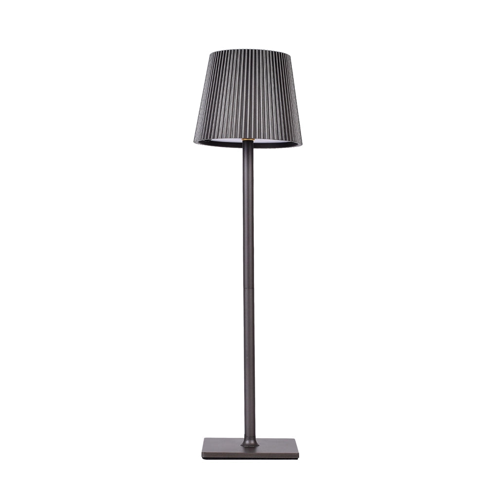 LAMAPADA DA TAVOLO LED GRIGIA RICARICABILE CON PARALUME PLISSETTATO ALIMENTAZIONE SOLARE E USB 3 TEMPERATURE COLORE - IDEALE PER RISTORANTI BAR HOTEL E TERRAZZE