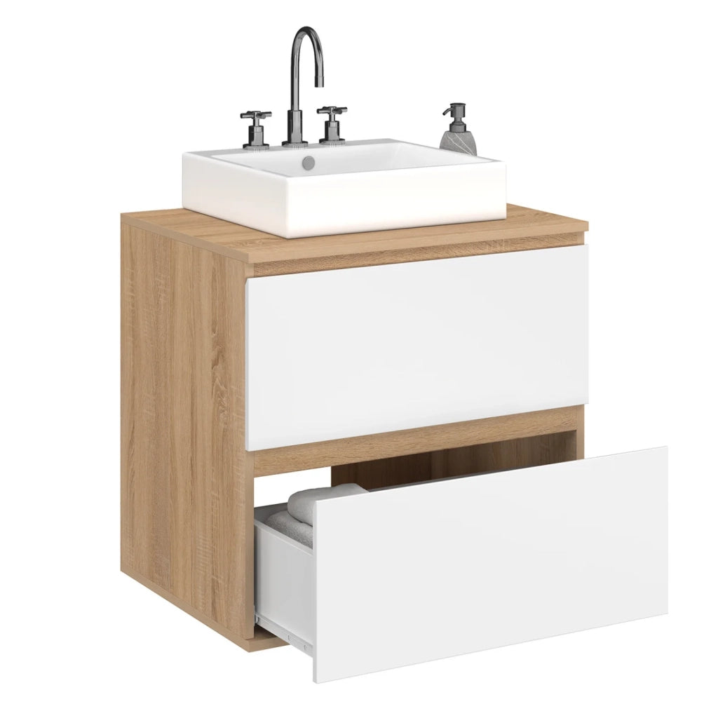 IDMarket - Mobiletto da bagno a 2 cassetti a sospensione TOMI in faggio e bianco