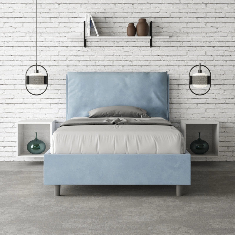 Letto imbottito Piazza e mezzo 130x190 cm Large - Contenitore,Microfibra,Azzurro