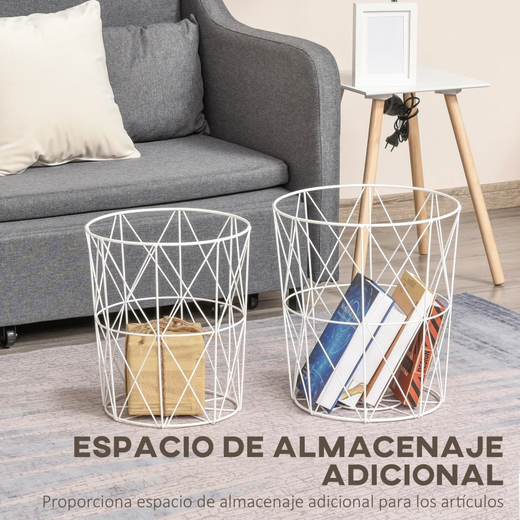 Tavolino da salotto ¨C zephmum ¨C bianco, legno e metallo, ?40x45 cm e ?35x40 cm