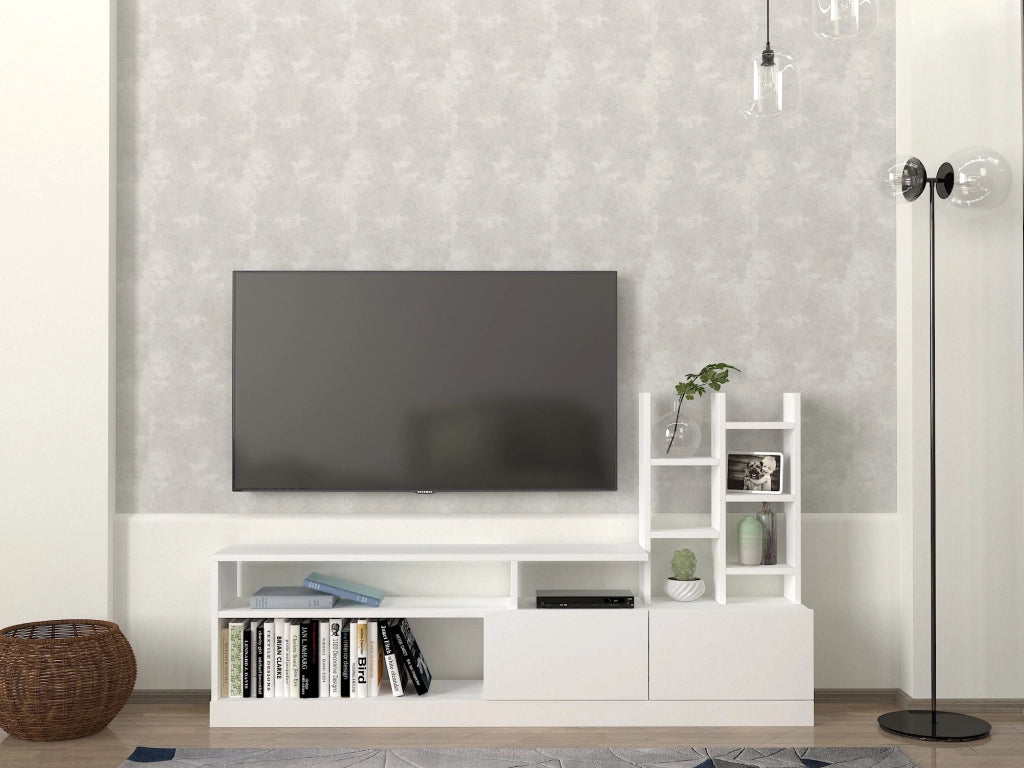 Porta TV in legno "Dolunay" - 164 x 25 x 91 cm - Bianco