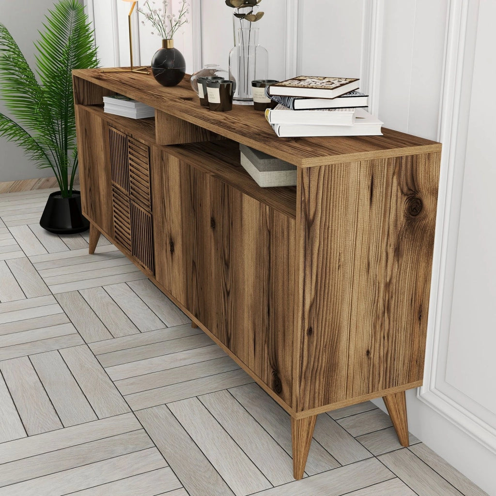 Madia Falzes, Credenza 2 Ripiani, 180x35x78h cm Marrone Noce