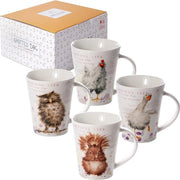Set di tazze da caffè con motivi animali - Tazze da caffè in ceramica - Motivi Uccello, Scoiattolo, Anatra e Pollo - Regalo per gli amanti degli animali - Set da 4 pezzi