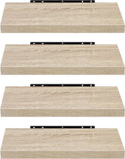 Set di 4 Mensole da Muro, Noce Chiaro, 60cm, in Legno MDF, Librerie Scaffale da Parete Portaoggetti, Stile rétro, Mensole Sospese Decorative per Salotto Cucina Corridoio