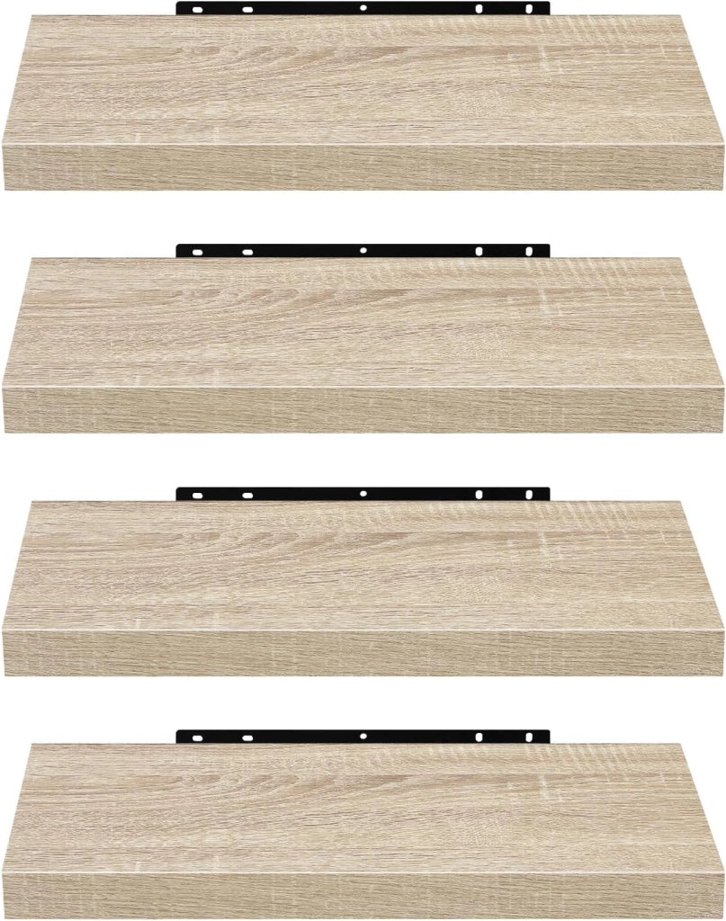 Set di 4 Mensole da Muro, Noce Chiaro, 60cm, in Legno MDF, Librerie Scaffale da Parete Portaoggetti, Stile rétro, Mensole Sospese Decorative per Salotto Cucina Corridoio