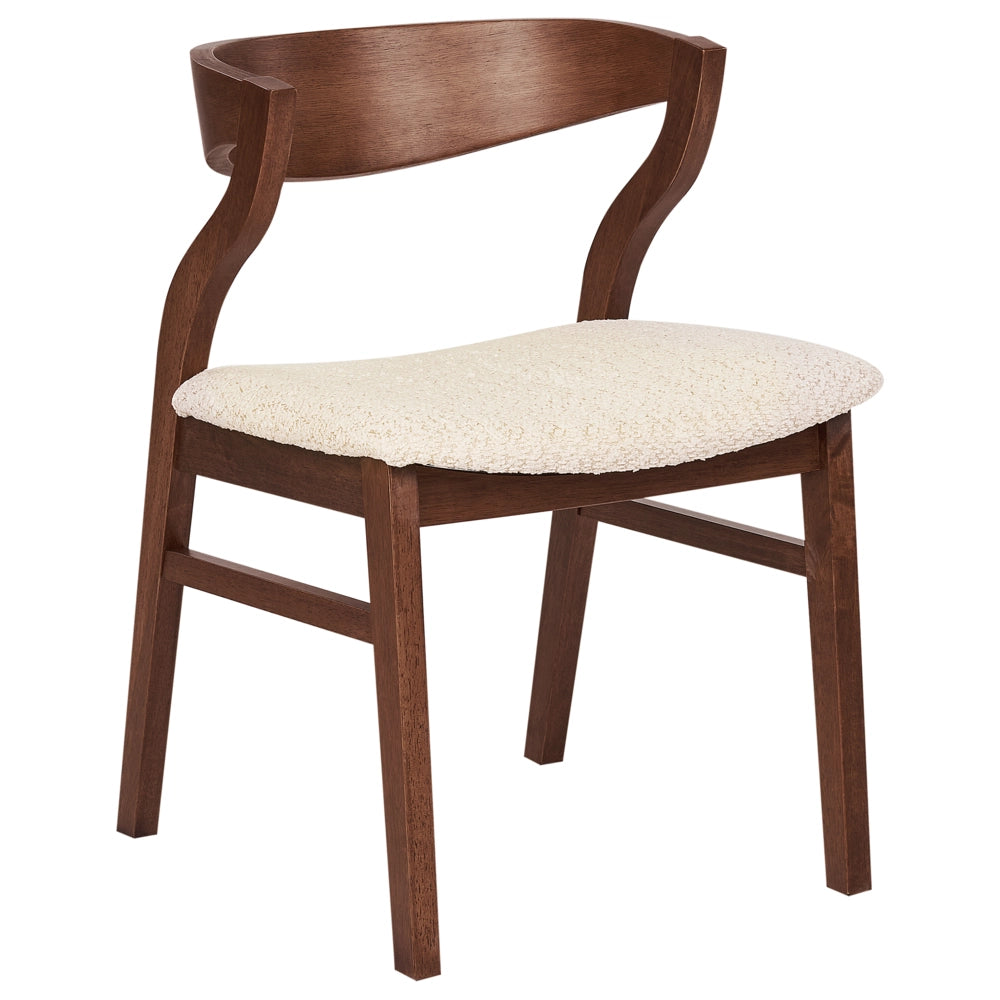 Set di 2 sedie da pranzo in legno scuro e compensato beige in tessuto boucle di poliestere Gambe in legno di gomma Stile tradizionale retrò