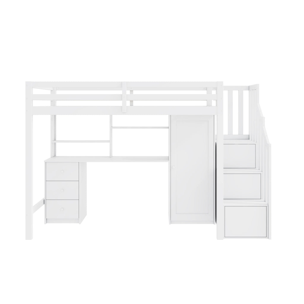 LETTO A CASTELLO CON SCRIVANIA E ARMADIO 90x200 CM BIANCO