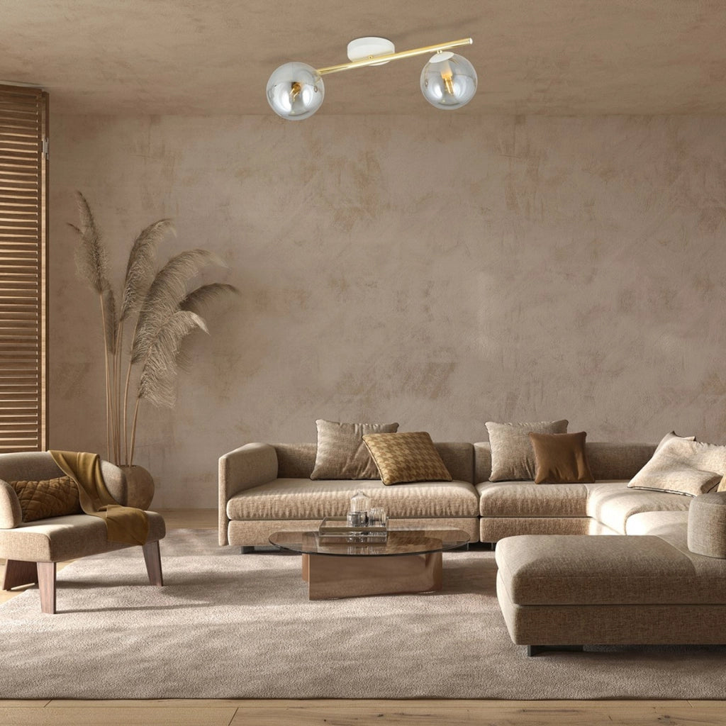Lampada a sospensione SPLENDI con struttura oro e sfere vetro grafite