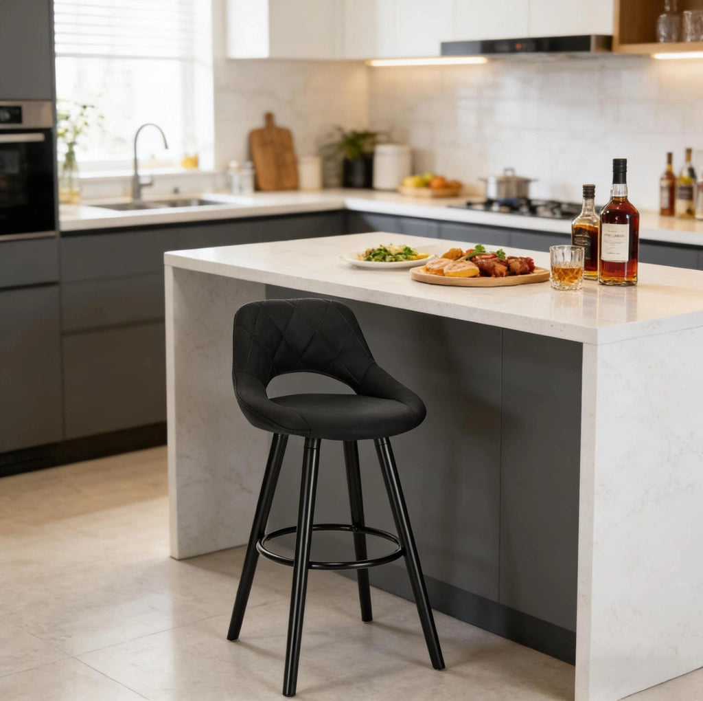 Sgabello da bar in tessuto antracite con schienale, H 91 cm