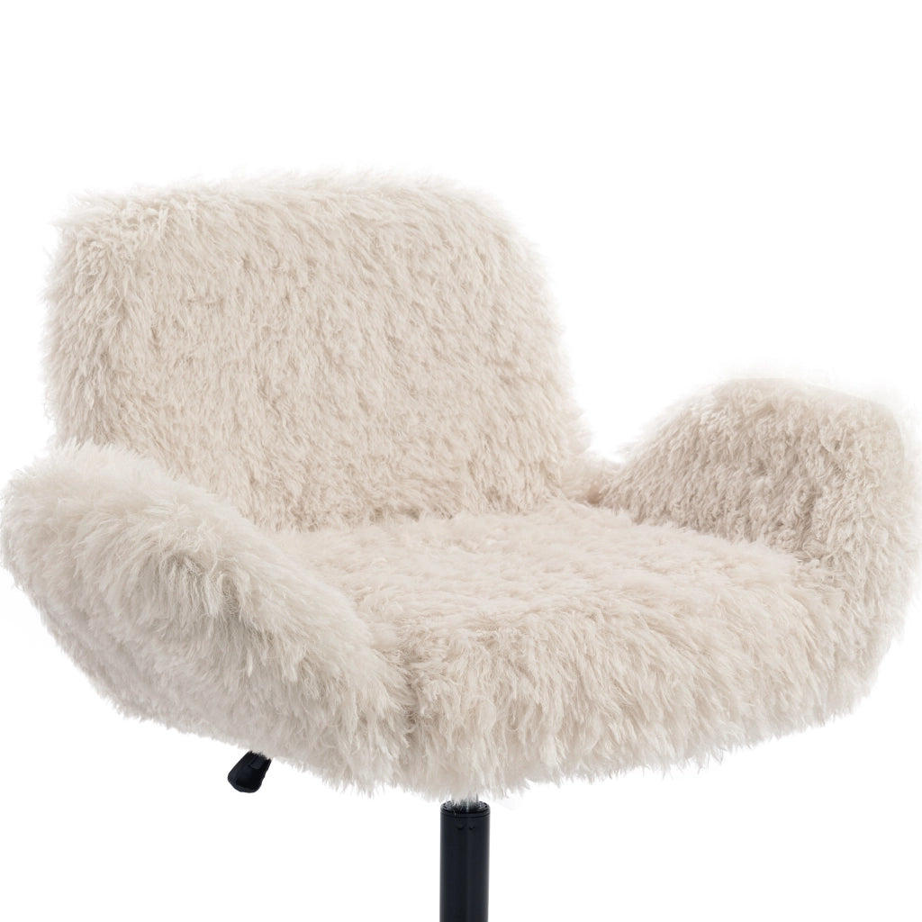 Sedia da ufficio in tessuto effetto lana, beige, con braccioli pieghevoli e altezza regolabile