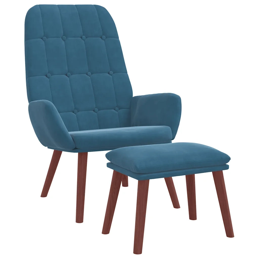 Divano Sedia-Poltrona Relax con Poggiapiedi Blu in Velluto 824621